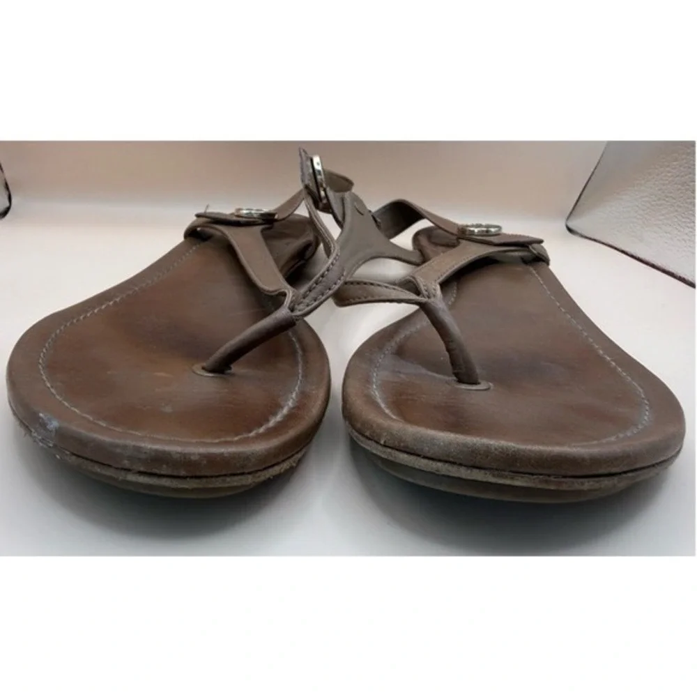 Tory‎ Burch Emmy Tan Leather Flat Thong Slingback Sandals Logo Medallion 9.5M
